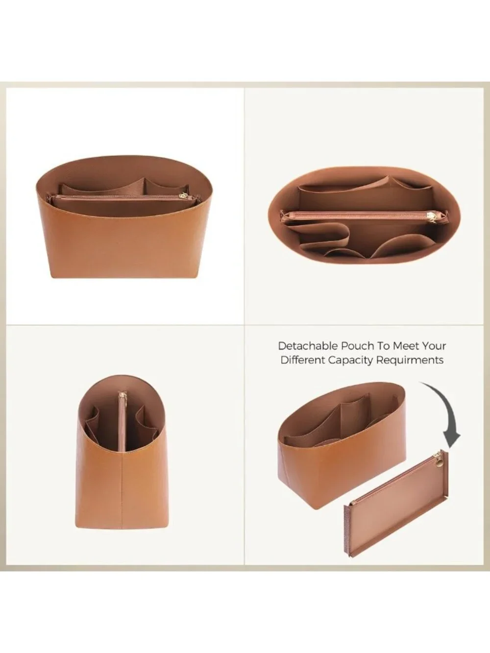 Ultra-Light Waterproof Handbag Purse Organizer Insert - Medium Size, Brown
